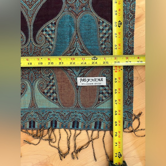 ☯️Like New Reversible Blue / Brown / Rust Paisley Pashmina/Silk/Wrap/Shawl - Picture 7 of 17